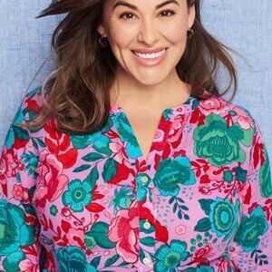 Talbots  Belted Shirtdress - Sketched Blooms cotton Floral us 24w